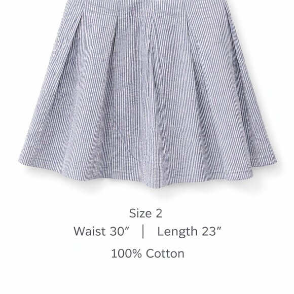 J.Crew Pleated Striped Cotton Skirt Women’s Size 2 Navy White A-Line Knee Length - Picture 2 of 10